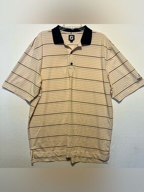 FootJoy Men’s XL Beige Striped Polo with Black Contrast Collar